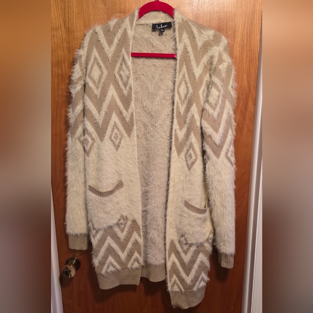Lulu's Cream and Tan Chevron Cardigan